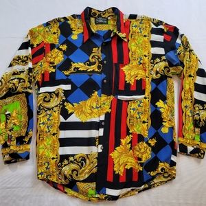 Atlantic Collection Luxury Baroque Design Mens Large Button Down Shirt RARE